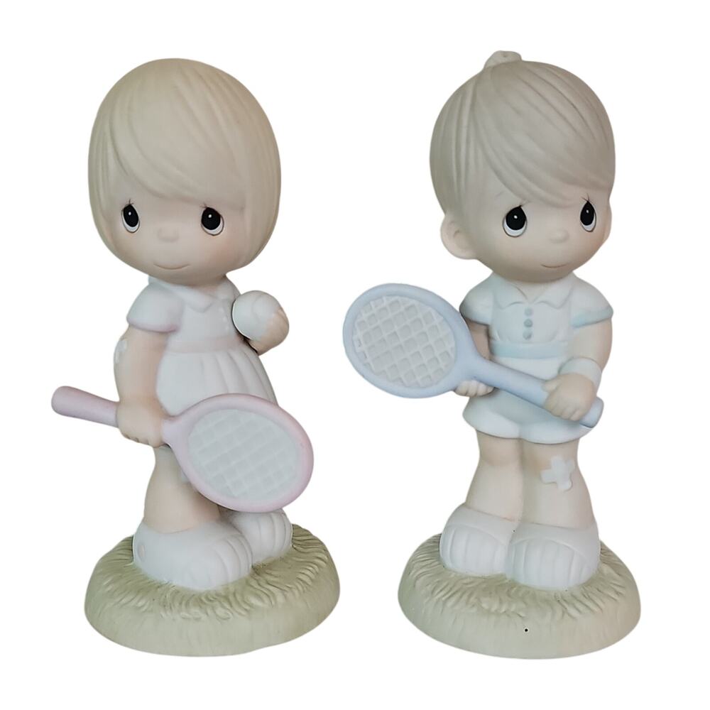 Precious Moments Tennis Boy & Girl Porcelain Figurines Set of 2 - Boxed
